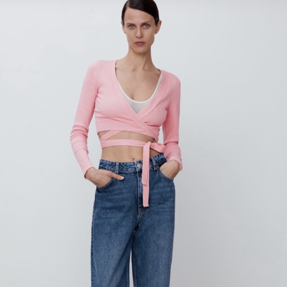 NWT Zara Cropped Cotton Wrap Top Sz M